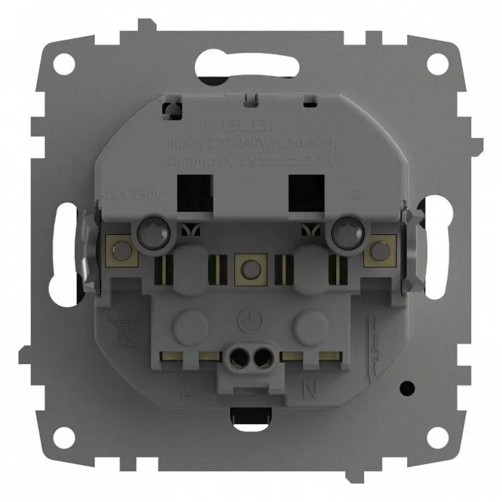 Розетка с заземлением и со шторкой и 2хUSB type A, без рамки Elbi Eleсtriс Zena Vega 609-014800-317
