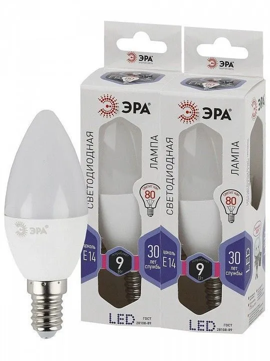 Лампа светодиодная Эра Стандарт E14 9Вт 6000K LED B35-9W-860-E14