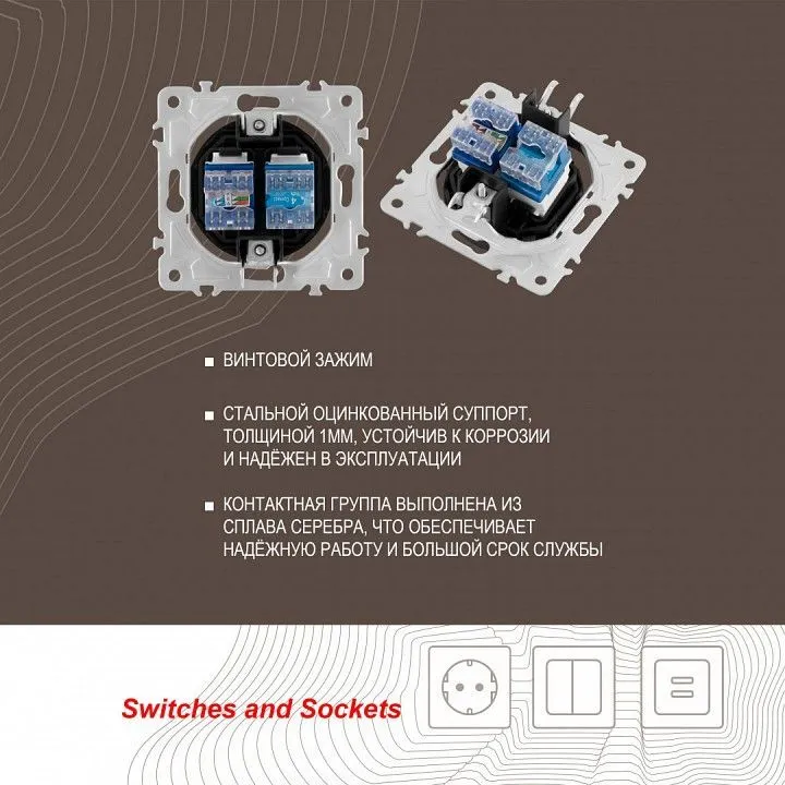 Розетка двойная RJ-11 и Ethernet RJ-45, без рамки Arte Milano am-202 202.44-1.shampan