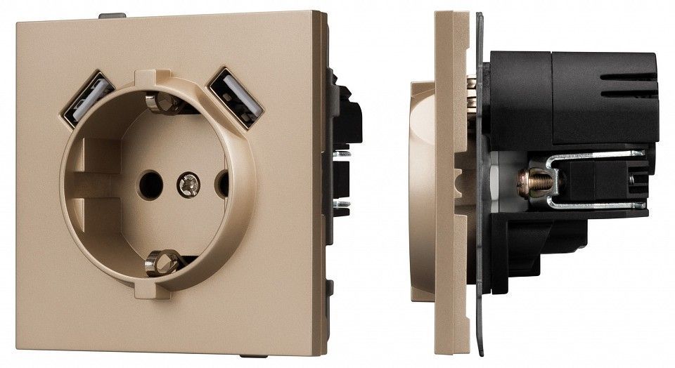 Розетка с заземлением и 2хUSB type A, без рамки Arlight SCT-TENDO 054085