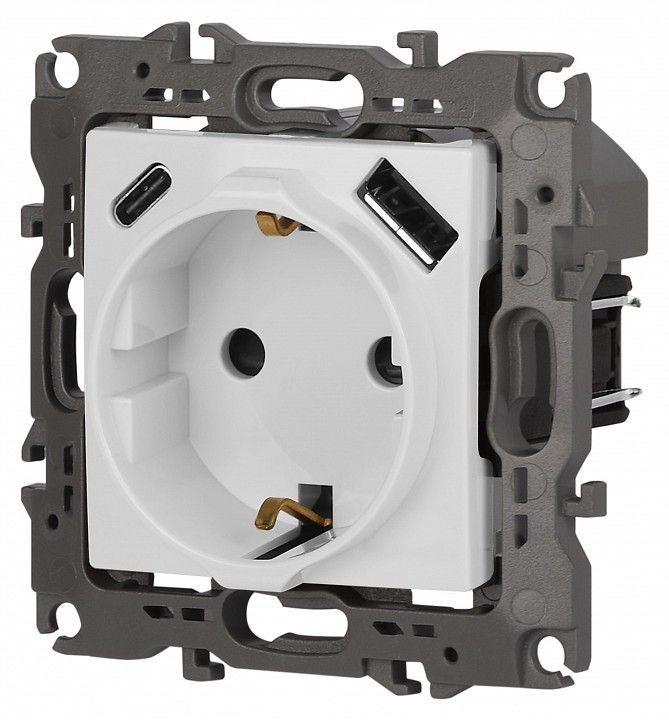 Розетка с заземлением и со шторкой и 2хUSB, без рамки Эра Эра 12 12-4108-01