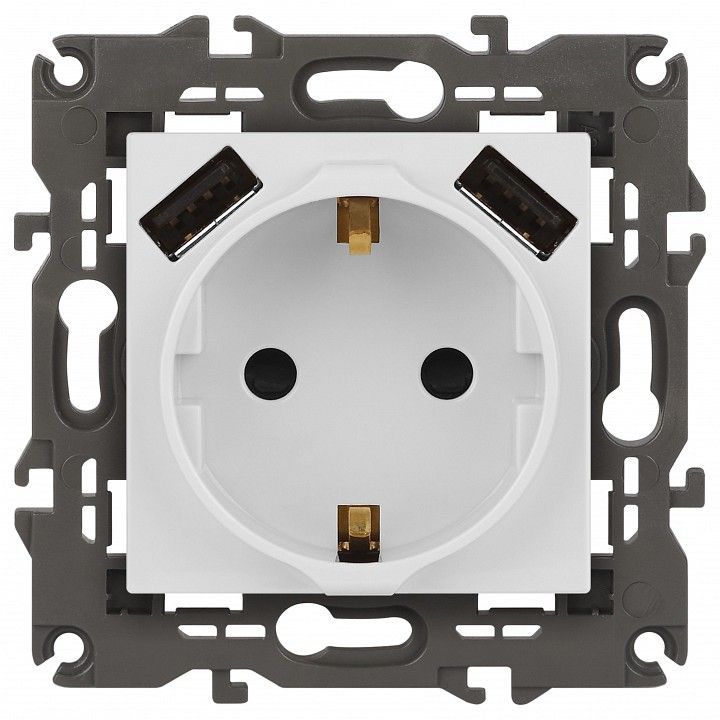 Розетка с заземлением и со шторкой и 2хUSB, без рамки Эра Эра Elegance 14-4109-01М