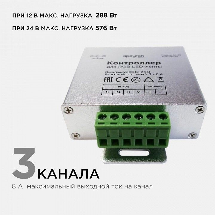 Контроллер-регулятор цвета RGB с пультом ДУ Apeyron Electrics  04-39
