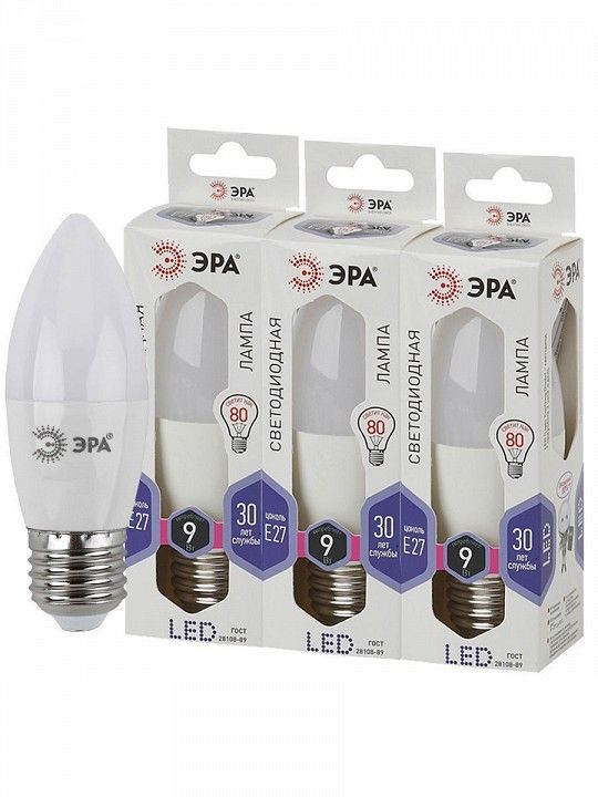 Лампа светодиодная Эра Стандарт E27 9Вт 6000K LED B35-9W-860-E27