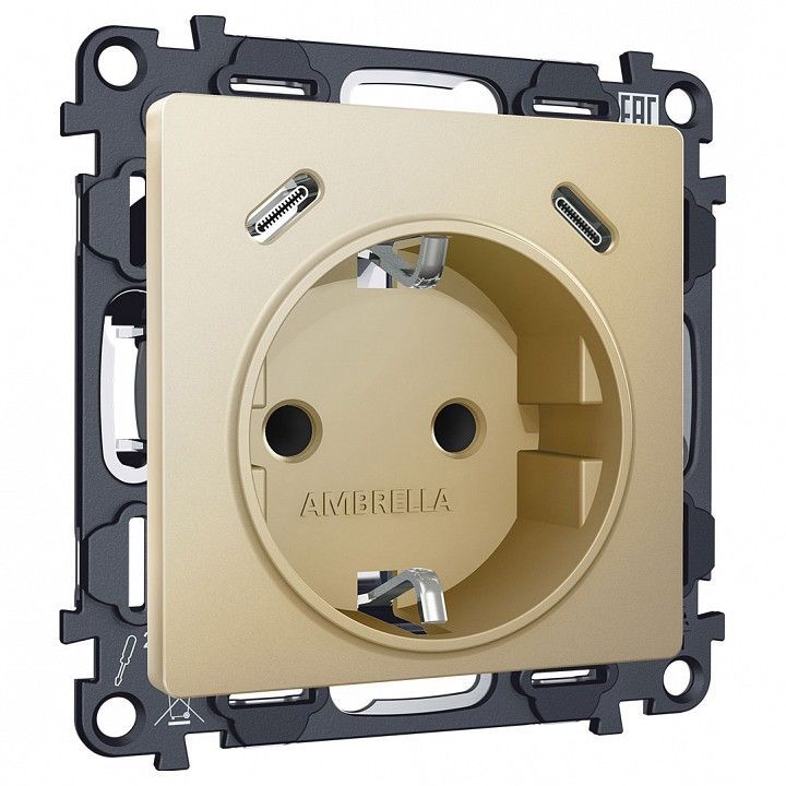 Розетка с заземлением и 2хUSB type C, без рамки Ambrella Volt ALFA MA610510