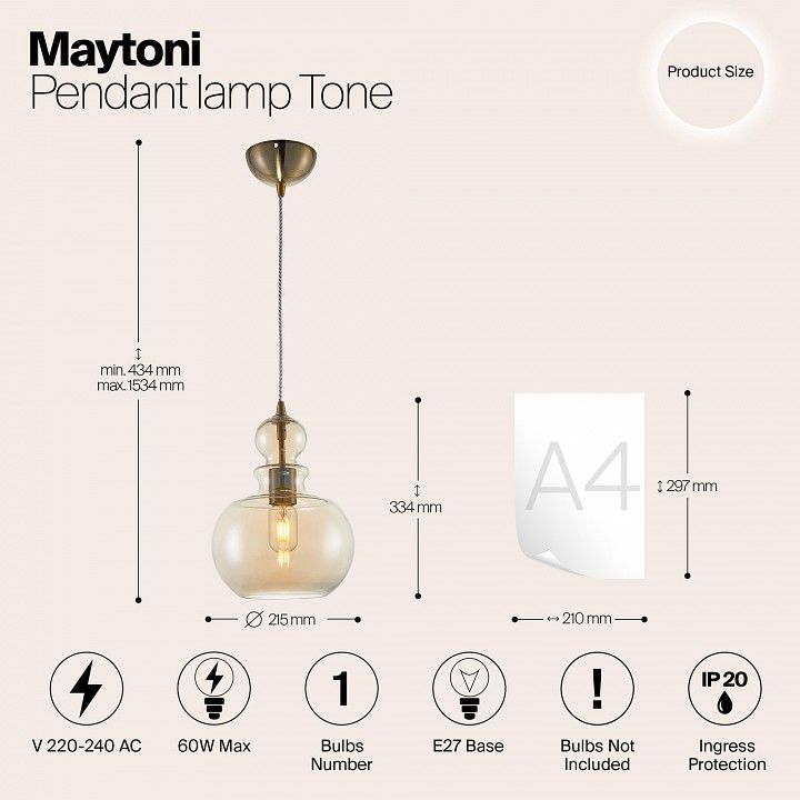 Подвесной светильник Maytoni Тон P003PL-01BZ