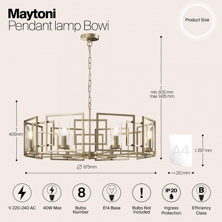 Подвесная люстра Maytoni Боуи H009PL-08G