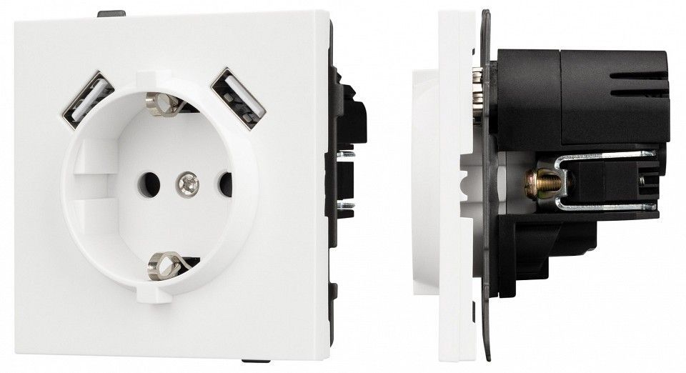 Розетка с заземлением и 2хUSB type A, без рамки Arlight SCT-TENDO 054606