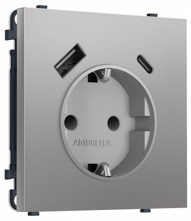 Розетка с заземлением и со шторкой и 2хUSB type A и C, без рамки Ambrella Volt MS MS510010