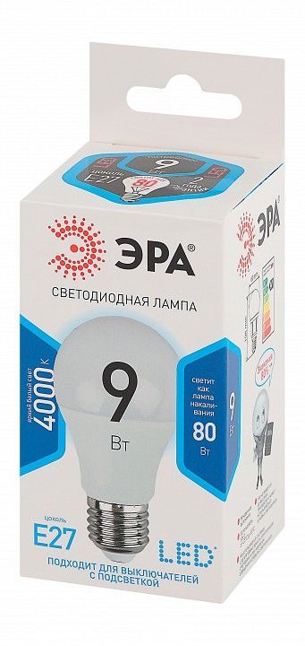 Лампа светодиодная Эра Стандарт E27 9Вт 4000K LED A60-9W-840-E27
