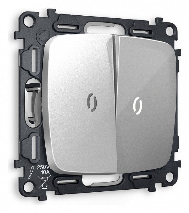 Выключатель двухклавишный с подсветкой без рамки Ambrella Volt OMEGA MO404015