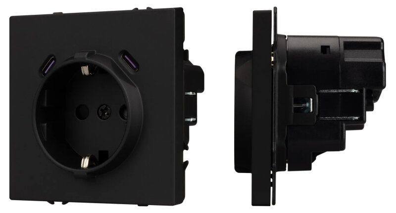 Механизм розетки с заземлением и со шторками и 2хUSB type C Arlight NOBE 061813