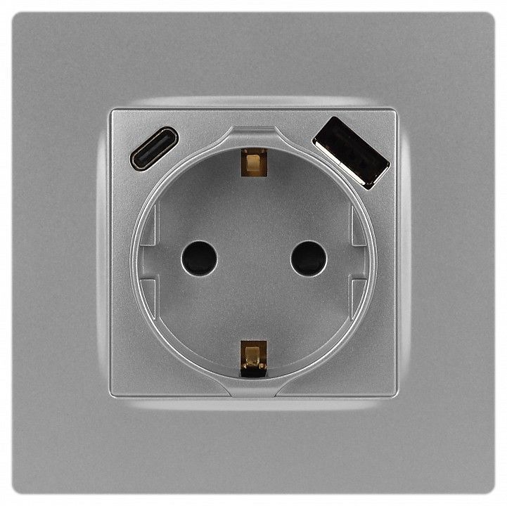 Розетка с заземлением и со шторкой и 2хUSB, без рамки Эра Эра 12 12-4108-03