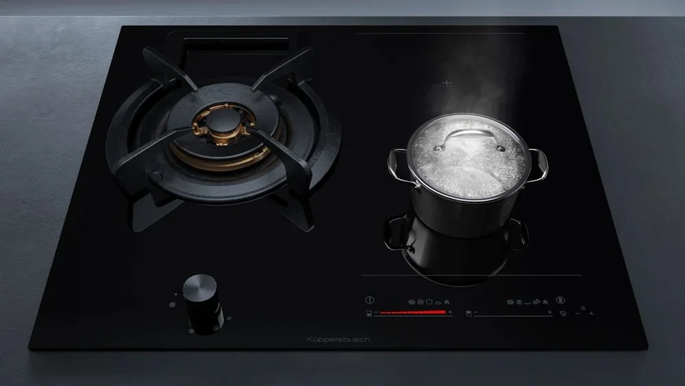 Газовая варочная панель с индукцией Kuppersbusch KIG 6850.0 SR-E5 Black Velvet