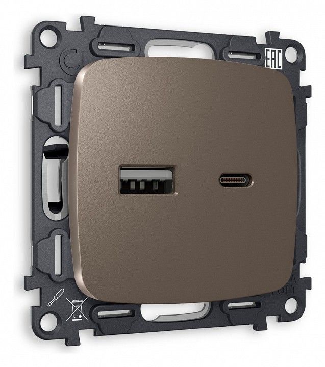 Розетка 2хUSB type A и C без рамки Ambrella Volt OMEGA MO641010