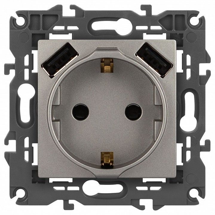 Розетка с заземлением и со шторкой и 2хUSB, без рамки Эра Эра Elegance 14-4109-16