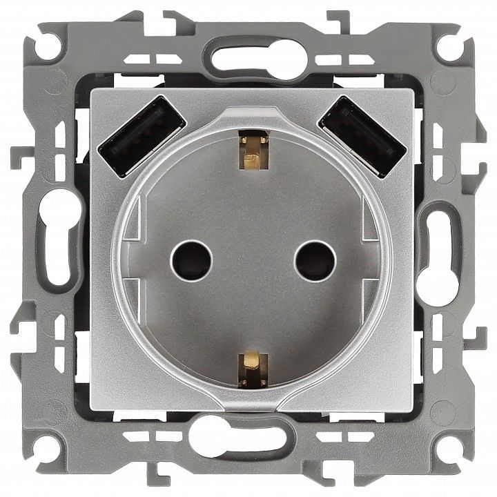 Розетка с заземлением и со шторкой и 2хUSB, без рамки Эра Эра 12 12-4109-03