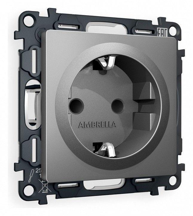 Розетка с заземлением и со шторкой, без рамки Ambrella Volt ALFA MA657010