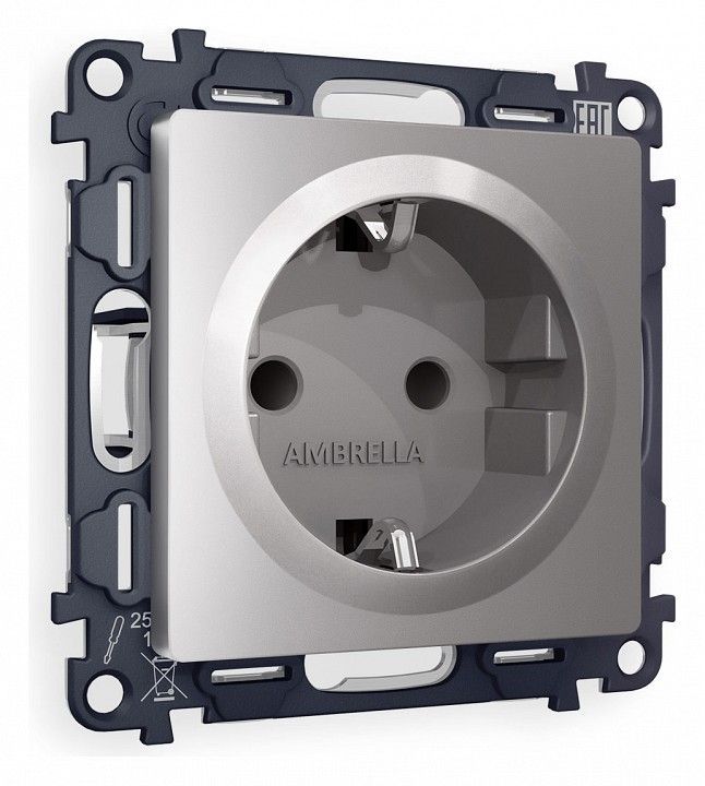 Розетка с заземлением и со шторкой, без рамки Ambrella Volt ALFA MA507010
