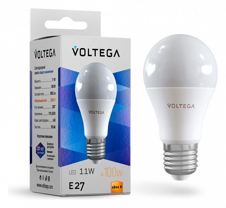 Лампа светодиодная Voltega груша (General purpose bulb) 11Вт E27 11Вт 2800K 5737