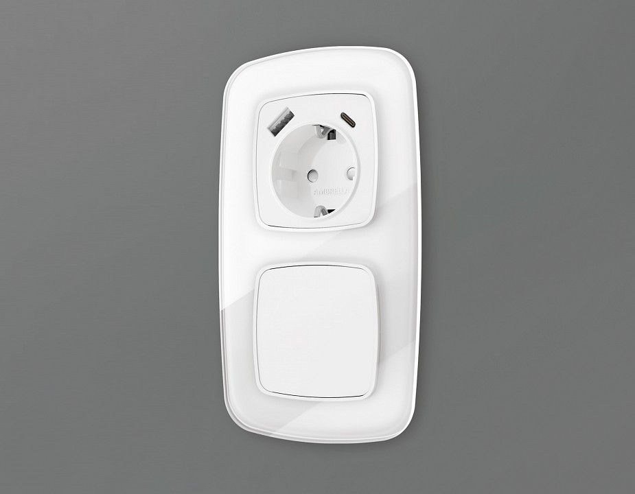 Накладка для розетки с заземлением и со шторками и 2хUSB type A и C Ambrella Volt OMEGA OP1100