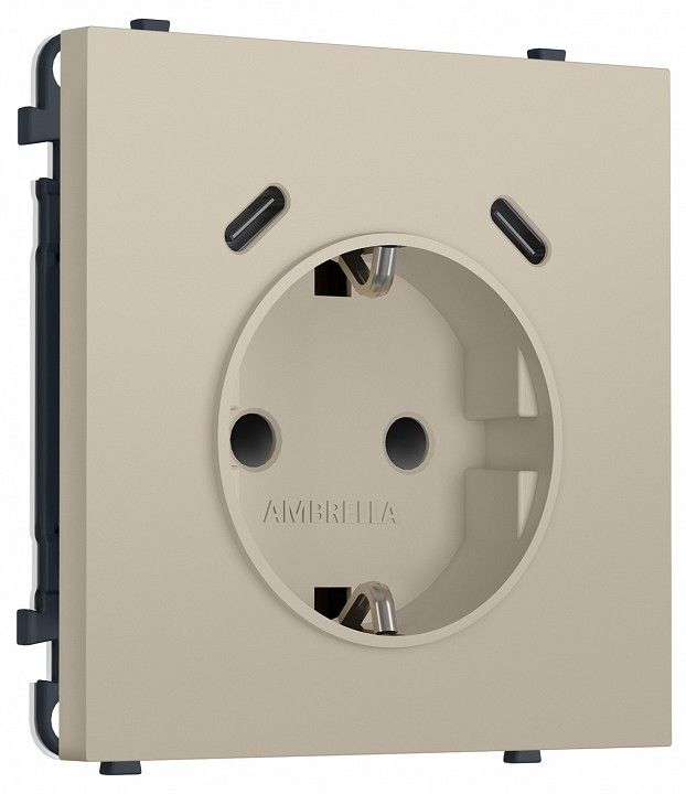 Розетка с заземлением и со шторкой и 2хUSB C, без рамки Ambrella Volt MS MS350510