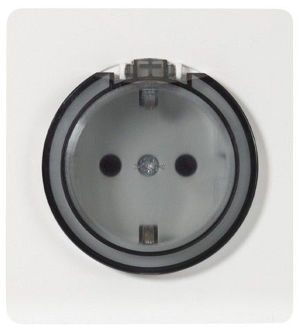 Розетка с заземлением и со шторкой, без рамки с крышкой Kranz ROUND KR-78-0702-1