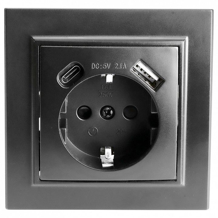 Розетка с заземлением и 2хUSB type A и C, без рамки Stekker Эрна 50078