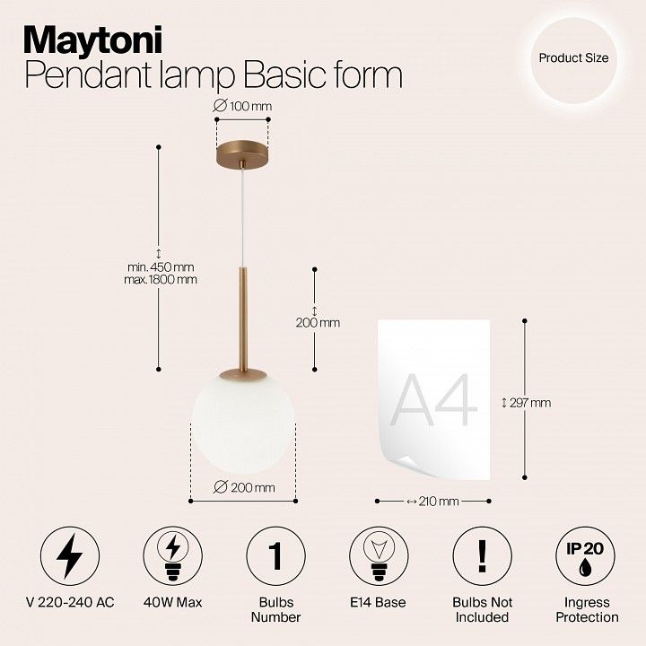 Подвесной светильник Maytoni Базовая форма MOD321PL-01G3
