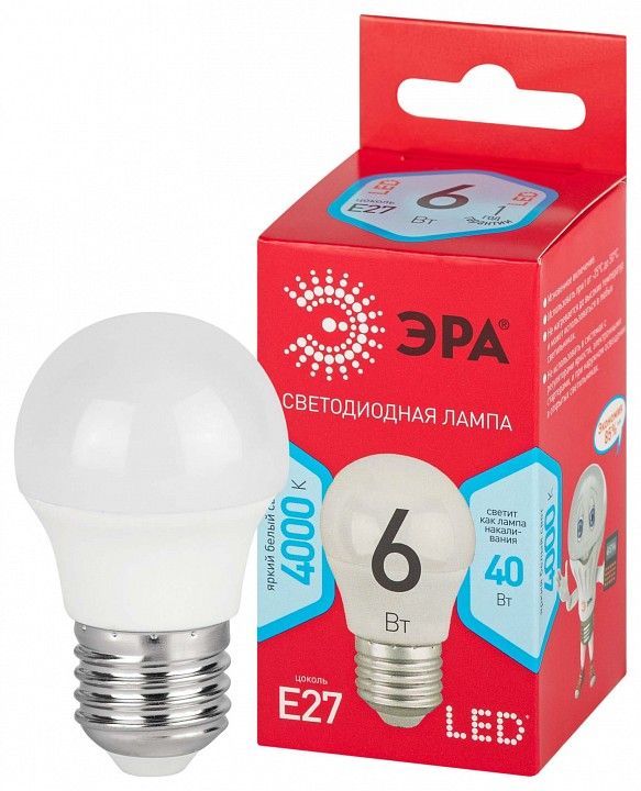 Лампа светодиодная Эра  E27 6Вт 4000K LED P45-6W-840-E27 R