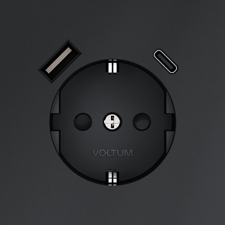 Розетка с заземлением и со шторкой и 2хUSB type A и C, без рамки Voltum S70 VLS040507