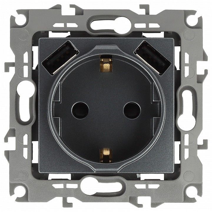 Розетка с заземлением и со шторкой и 2хUSB, без рамки Эра Эра 12 12-4109-12