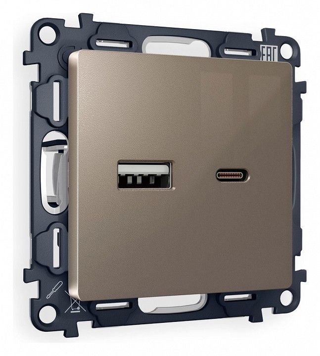 Розетка 2хUSB type A и C без рамки Ambrella Volt ALFA MA641010