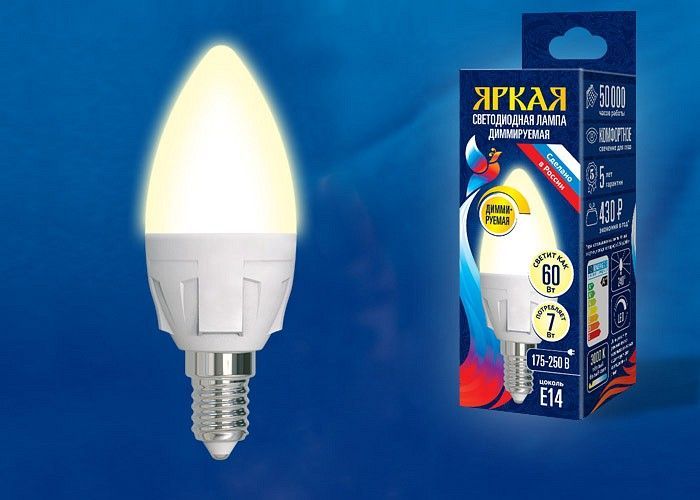 Лампа светодиодная Uniel Яркая Dim E14 7Вт 4000K UL-00004241