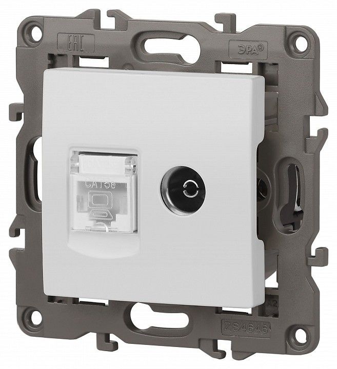 ТВ-розетка и розетка Ethernet RJ-45 без рамки Эра Эра Elegance 14-3110-01М