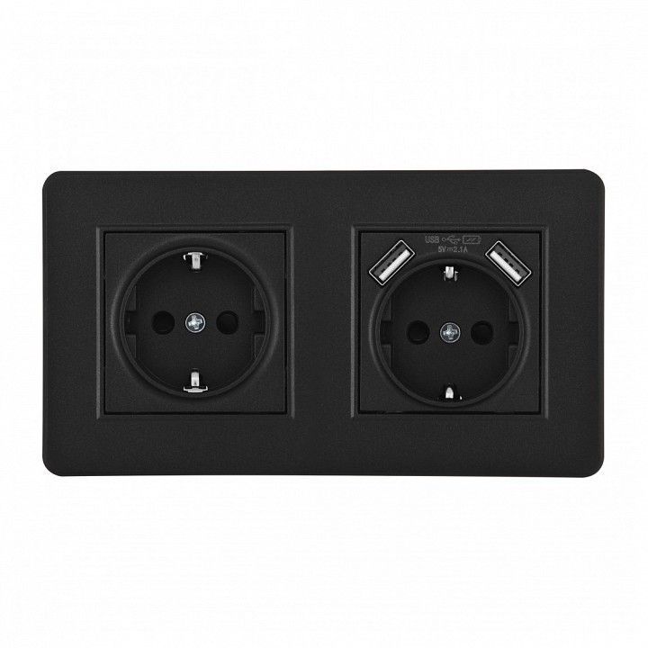 Розетка с заземлением и со шторкой и 2хUSB Arte Milano SET16-2 SET16-2-47-1-40-1 black