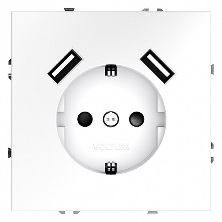 Розетка с заземлением и со шторкой и 2хUSB type A, без рамки Voltum S70 VLS040402