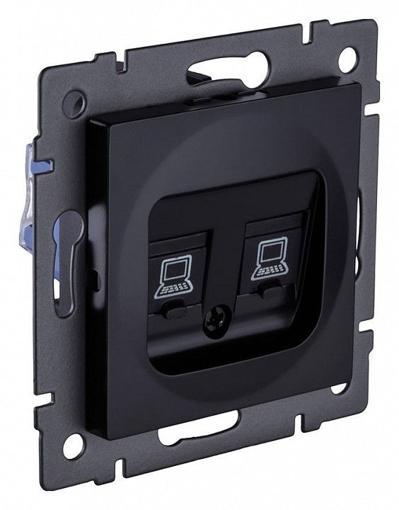 Розетка двойная Ethernet RJ-45 и со шторками, без рамки Kollinger  REA-015BK