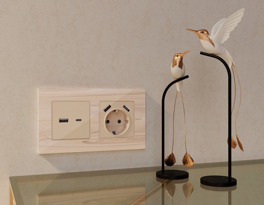 Накладка для розетки с заземлением и со шторками и 2хUSB type A Ambrella Volt ALFA AP3090