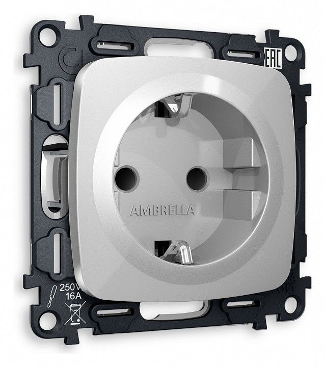 Розетка с заземлением и со шторкой, без рамки Ambrella Volt OMEGA MO407010