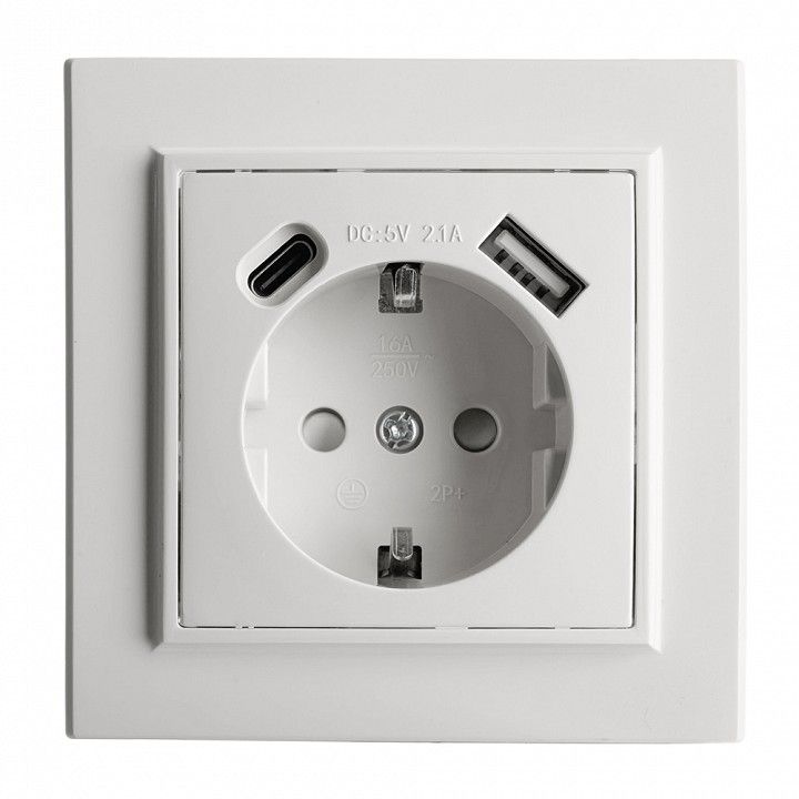Розетка с заземлением и 2хUSB type A и C Stekker Эрна 50076