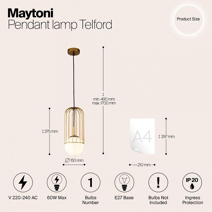 Подвесной светильник Maytoni Телфорд P362PL-01G