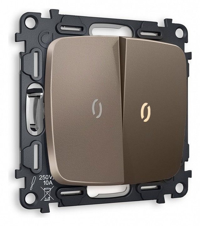 Выключатель двухклавишный с подсветкой без рамки Ambrella Volt OMEGA MO634010