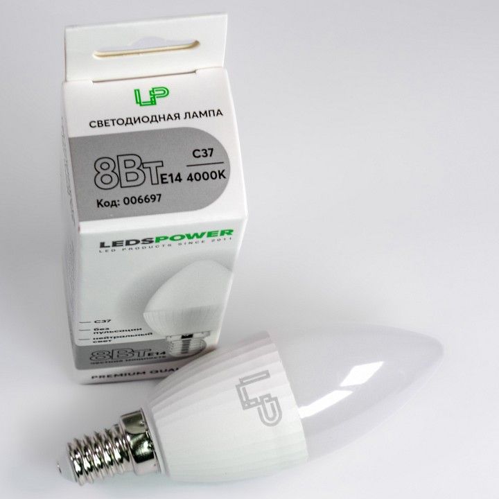 Лампа светодиодная LEDS POWER C37 E14 8Вт 4000K 006697