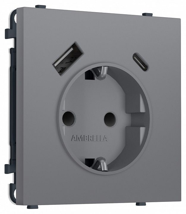 Розетка с заземлением и со шторкой и 2хUSB type A и C, без рамки Ambrella Volt MS MS870010
