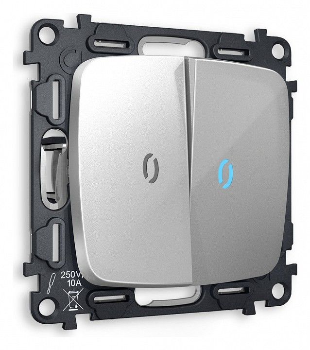 Выключатель двухклавишный с подсветкой без рамки Ambrella Volt OMEGA MO404020