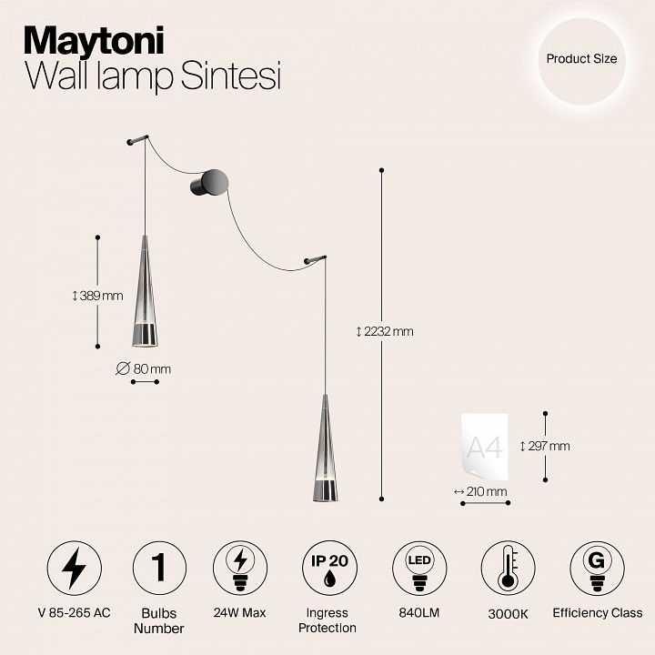 Бра Maytoni Синтези P090WL-L24CH3K