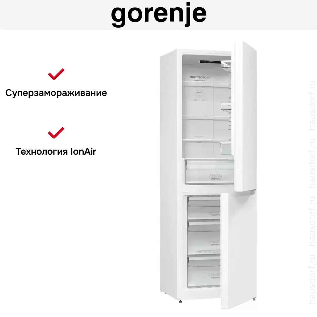 Отдельностоящий двухкамерный холодильник Gorenje NRK6191EW4
