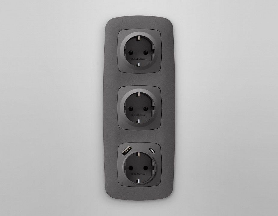 Накладка для розетки с заземлением и со шторками и 2хUSB type A и C Ambrella Volt OMEGA OP6600