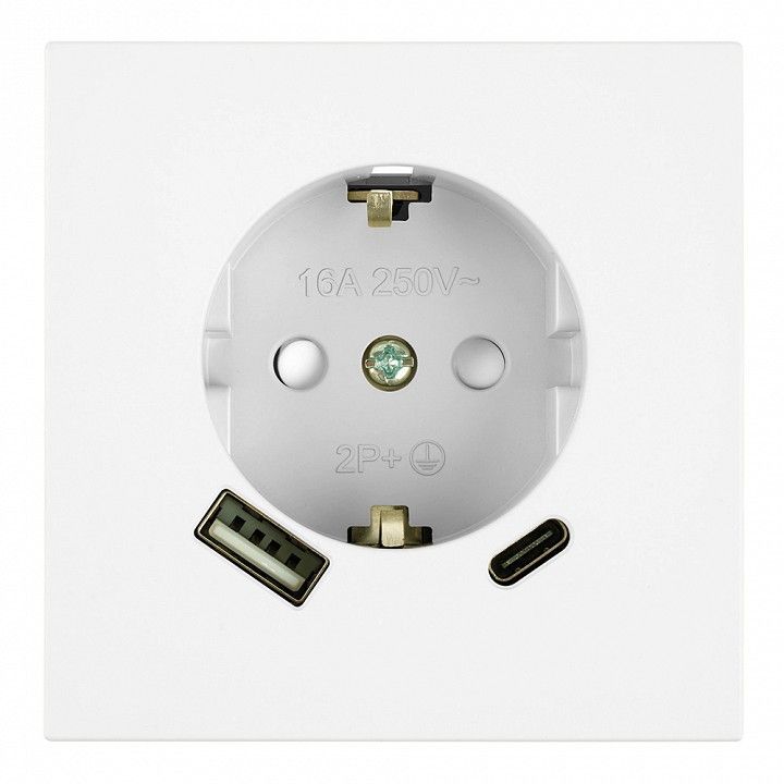 Розетка с заземлением и со шторкой и 2хUSB type A и C, без рамки Stekker Мия 50438